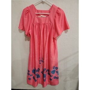 Vtg 70s California Miss Muumuu Dress Pink Floral Hibiscus Sz S Loungewear Kaftan